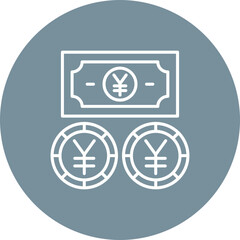 Yen Currency Multicolor Circle Line Inverted Icon