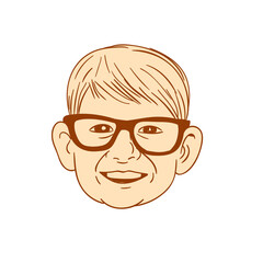 Head Caucasian Boy Smiling Big Glasses Drawing