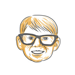 Caucasian Boy Glasses Head Smiling Drawing