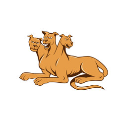 Cerberus Multi-headed Dog Hellhound Sitting Cartoon