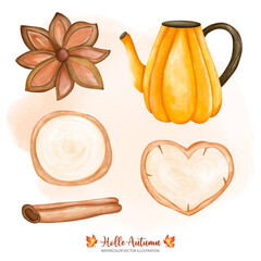 Anise star spice herb, Autumn or Fall Animal decor, Digital paint watercolor illustration..