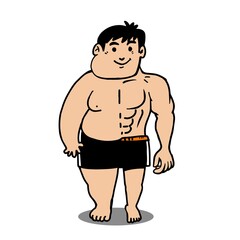 cartoon fat man exercising until thin
