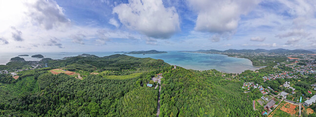 Panorama view Aerial view of Phuket island Thailand from Drone camera High angle view