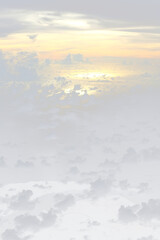 Fototapeta premium Cloud in sky atmosphere from airplane, out of windows is cloudscape cumulus heaven and sky under Sun. View from above cloud is beautiful with abstract background climate weather at high level