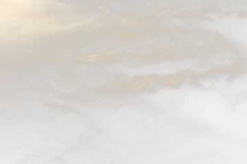 Cloud in sky atmosphere from airplane, out of windows is cloudscape cumulus heaven and sky under Sun. View from above cloud is beautiful with abstract background climate weather at high level