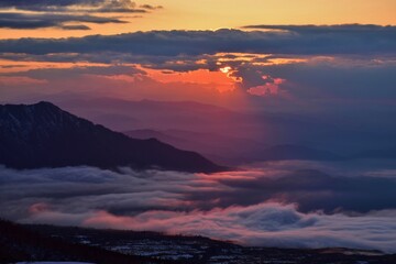 Fototapeta premium Sunset scenery in Tateyama alpine, Japan
