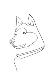 The husky dog is drawn in one line art style. Printable art. Pet Art © Sadam
