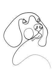Beagle dog is drawn in one line art style. Printable art. Pet Art