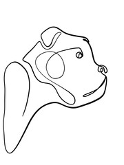 Pitbull dog is drawn in one line art style. Printable art. Pet Art