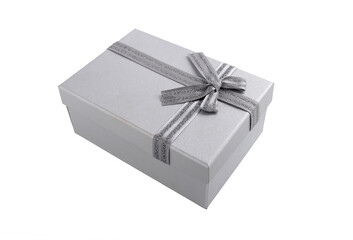 gray gift box with ribbon isolated on white background