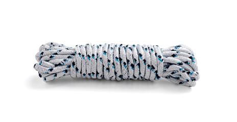Rolled nylon rope isolated on white background.