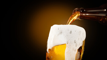 pour beer into a glass to fill And there are many more beer foams until the glass overflows. Pour...
