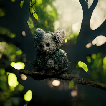 3D Illustration of a cute koala sitting on the branches searching for some food