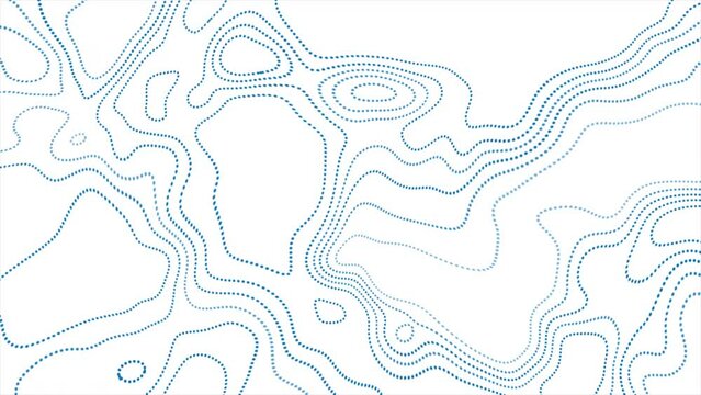 Blue dotted lines topographic contour map abstract tech background. Seamless looping geometry motion design. Video animation Ultra HD 4K 3840x2160