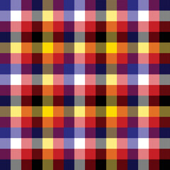 Colorful seamless tartan pattern.  Checkered tartan with black red yellow  white blue colors.  Deutsche color. Plaid pattern.