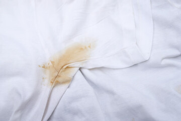 Sweat  stain on white shirt from daily life activity using for cleaning concept idea
