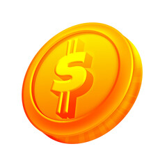Gold dollar coin game asset 2D icon transparent background