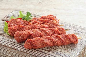 Raw beef kebab minced meat