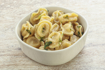 Russian boiled dumplings with meat