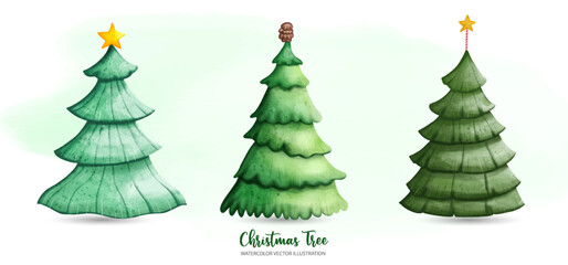 Christmas Tree Clipart, Christmas decoration, Watercolor illustration..