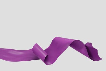 Swirling purple fabric ribbon on white background 3d render.