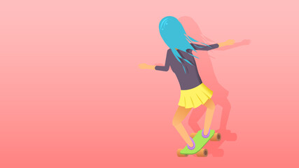 Fototapeta na wymiar Abstract Flat Girl Woman Riding A Skateboard Sport Cartoon People Character Concept Illustration Vector Design Style