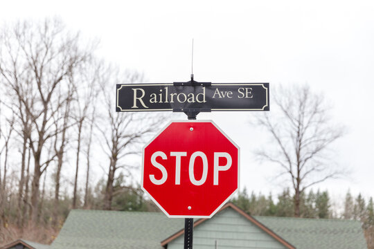 Stop sign at Railroad Ave in Snoqualmie, Washington.