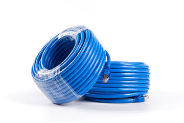 roll of blue network cable isolated on white background