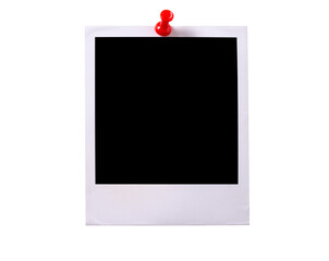 Polaroid style photo frame with pushpin isolated transparent background PNG file