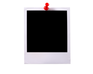 Polaroid style photo frame with pushpin isolated transparent background PNG file