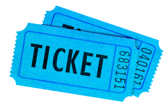 Two blue tickets isolated transparent background photo PNG file