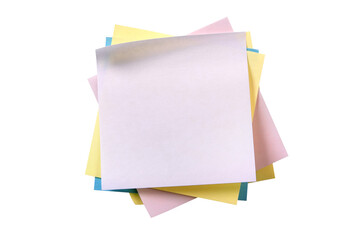 Untidy pile various colors white square sticky post it note isolated transparent background photo...