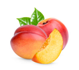 Nectarine with leaves isolated on transparent background (.PNG)