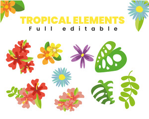 ELEMENTOS TROPICALES VECTOR FLORES NATURALEZA