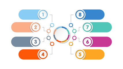 Basic circle infographic template with 8 steps, process or options, process chart, Used for process diagram, presentations, workflow layout, flow chart, infograph. Vector eps10 illustration.