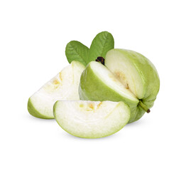 Fresh Guava fruit with leaves isolated on transparent background (.PNG)
