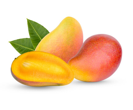 King of fruits, Mango fruit and sliced isolated on transparent background (.PNG)