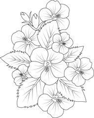 Red hibiscus  Flower Isolated on a White Background. Vector illustration easy sketch hand drawn clip art on whit background coloring page for adult.
