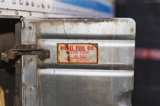 Diesel fuel sign on the back of a tour bus "Diesel Fuel Oil"