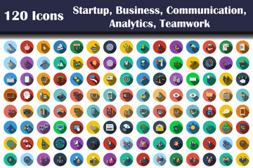 120 Icons Of Startup, Business, Communication, Analytics, Teamwork