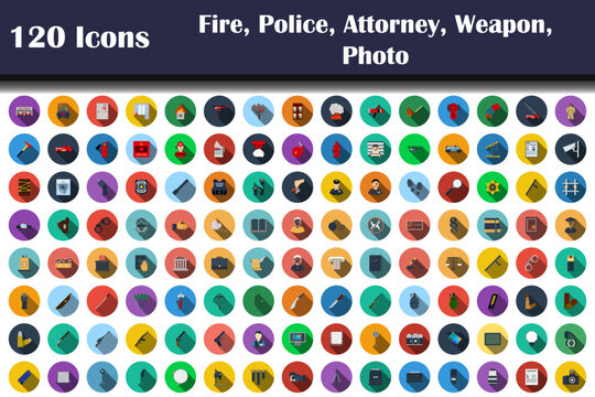 120 Icons Of Fire, Police, Attorney, Weapon, Photo