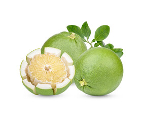 Fresh Pummelo with leaves isolated on transparent background. (.PNG)