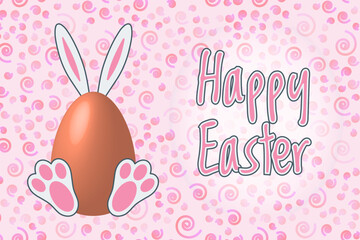 Christian Easter illustration with rabbit, egg and text Happy Easter. Vector EPS10.