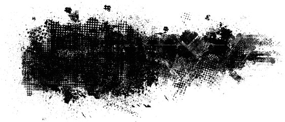 Glitch distorted geometric shape . Noise destroyed logo . Trendy defect error shapes . Glitched frame .Grunge textured . Distressed effect .Vector shapes with a halftone dots screen print texture.