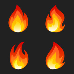 A set of four fires against a dark background. Vector EPS10.