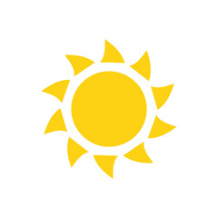 Vector cartoon yellow sun Shining light rays to heat the summer. Isolated on white background.