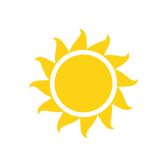 Vector cartoon yellow sun Shining light rays to heat the summer. Isolated on white background.