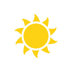 Vector cartoon yellow sun Shining light rays to heat the summer. Isolated on white background.