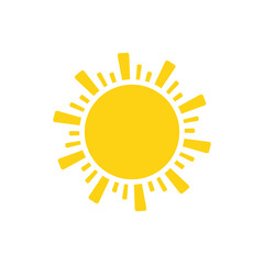 Vector cartoon yellow sun Shining light rays to heat the summer. Isolated on white background.
