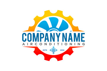 Air conditioning Cooling and heating house logo design blower fan icon symbol cog gear industry symbol